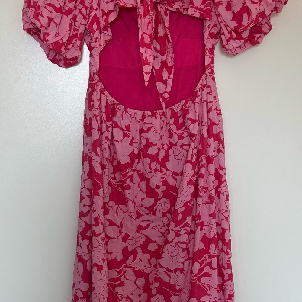 Floral puff sleeve tie back maxi dress - Picture 2 of 5